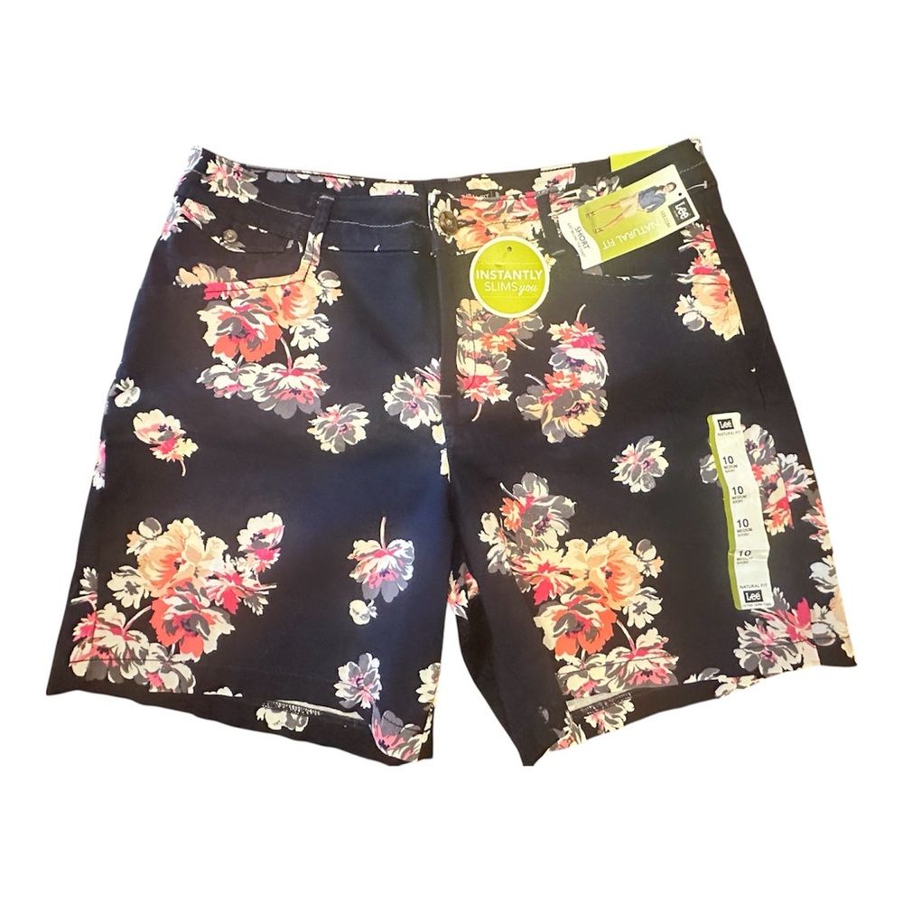 LEE Woman's "Natural Fit" Navy Blue Floral Blossom Short- Size 10 Medium NWT.